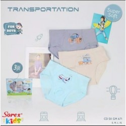 CD Sorex Kids Transportation uk M (2-4th), L (5-6th), XL (7-10) idr 45rb per pack isi 3pc