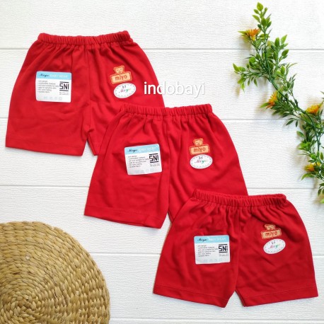 Celana Pendek Miyo Baby Merah 0-3bl idr 45rb per 3pc