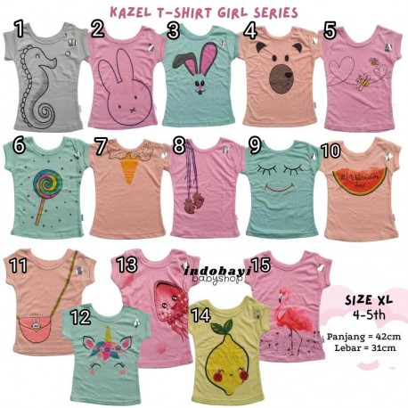 Ukuran XL 4-5th Kazel Tshirt Kaos Bayi Anak Modern Girl Panda, Lolypop, Mermaid Edition