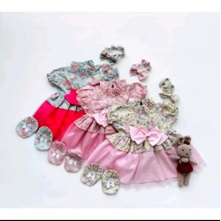 Dress Set Baby Pita Aina + Bando + Sepatu 0-6bl idr 55rb per set